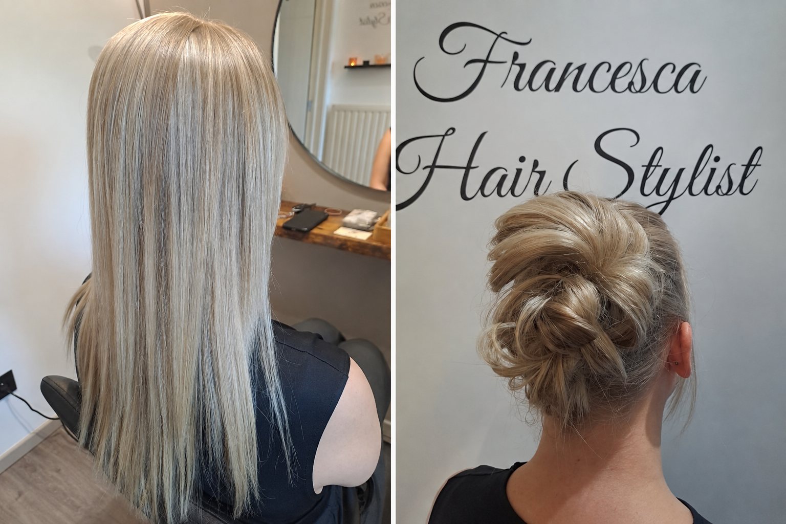 Voor en na van los haar naar een elegant, zacht en romantisch opsteekkapsel